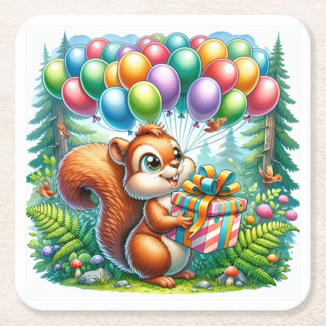 Niedlicher Cartoon Wasserfarbe Eichhörnchen Geburt Rechteckiger Pappuntersetzer (Vorderseite)