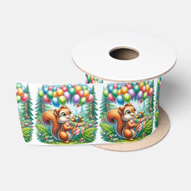 Niedlicher Cartoon Wasserfarbe Eichhörnchen Geburt Satinband (Spule)