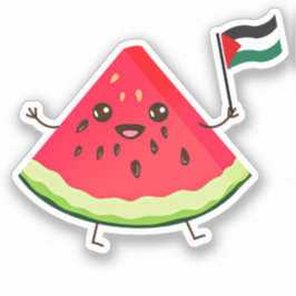 Niedlicher Cartoon Watermelon Holding Palästina-Fl Aufkleber