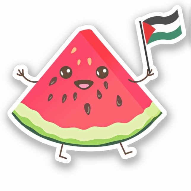 Niedlicher Cartoon Watermelon Holding Palästina-Fl Aufkleber (Vorderseite)