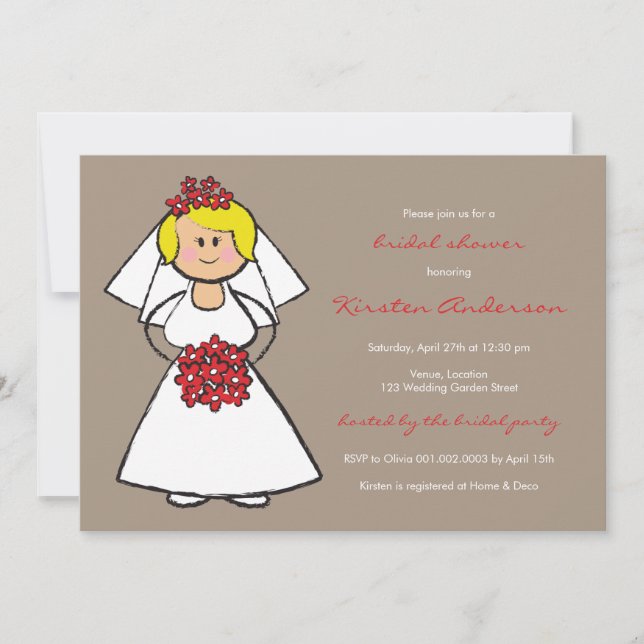 Niedlicher Cartoon Wedding Bride Daisies Brautpart Einladung (Vorderseite)
