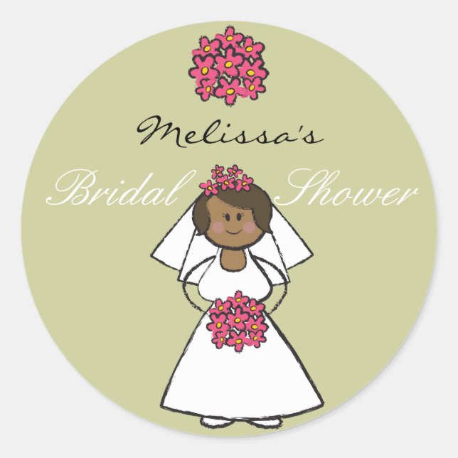 Niedlicher Cartoon Wedding Bride Daisies Brautpart Runder Aufkleber (Vorderseite)