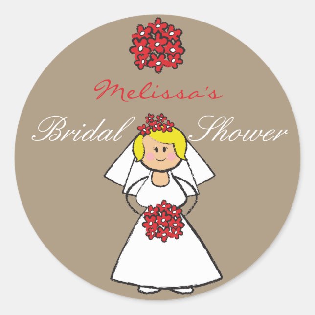 Niedlicher Cartoon Wedding Bride Daisies Brautpart Runder Aufkleber (Vorderseite)