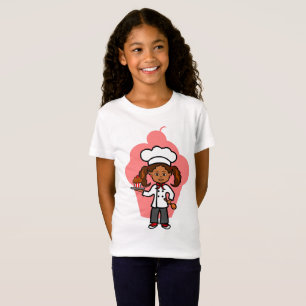 Niedlicher Cartoon-weiblicher Koch, der kleinen T-Shirt