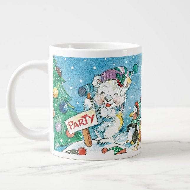 Niedlicher Cartoon Weihnachten Eisbär Penguin Part Jumbo-Tasse (Links)