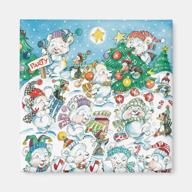 Niedlicher Cartoon Weihnachten Eisbär Penguin Part Magnet (Vorne)