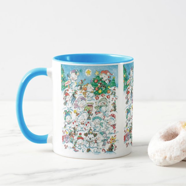 Niedlicher Cartoon Weihnachten Eisbär Penguin Part Tasse (Mit Donut)