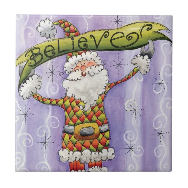 Niedlicher Cartoon Weihnachten, glaube ich an den  Fliese (Vorderseite)