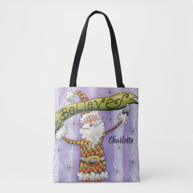 Niedlicher Cartoon Weihnachten, glaube ich an den  Tasche (Vorderseite)