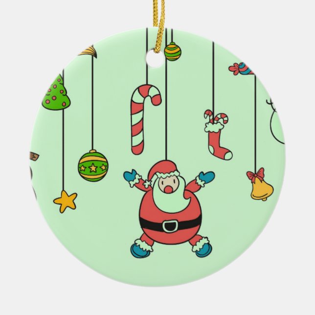 Niedlicher Cartoon Weihnachten und Freunde Weihnac Keramikornament (Vorne)