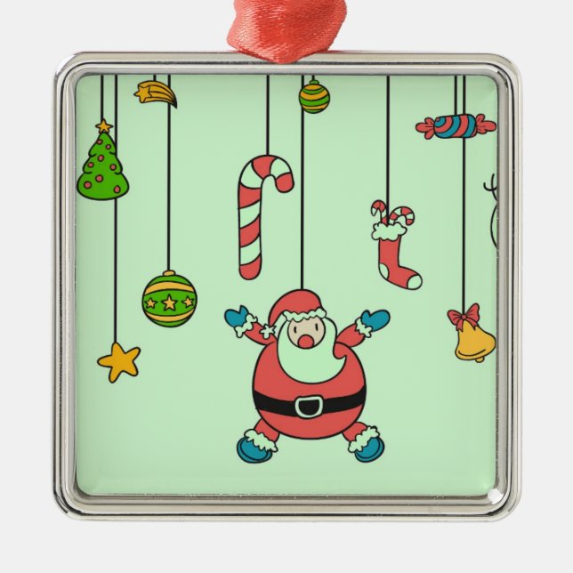 Niedlicher Cartoon Weihnachten und Freunde Weihnac Silbernes Ornament (Vorne)