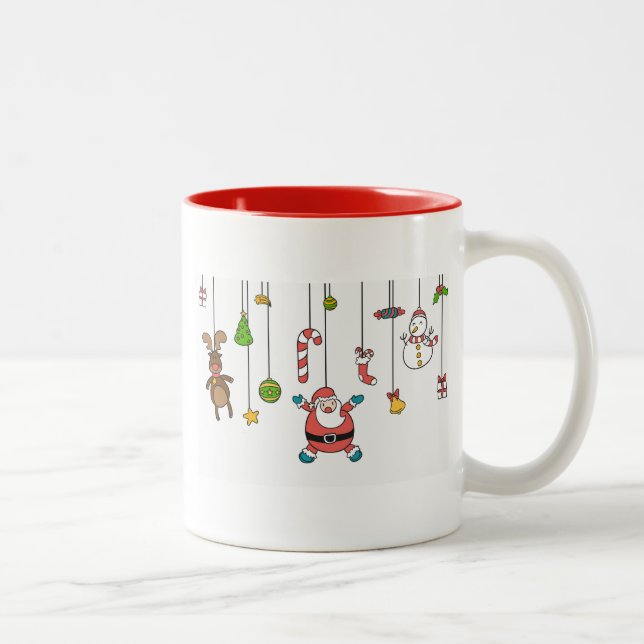Niedlicher Cartoon Weihnachten und Freunde Weihnac Zweifarbige Tasse (Rechts)