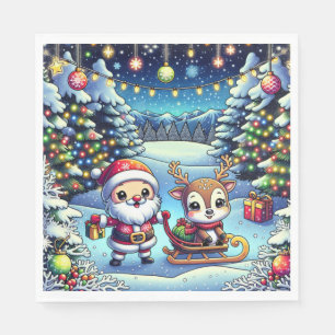 Niedlicher Cartoon Weihnachten und Reindei Serviette