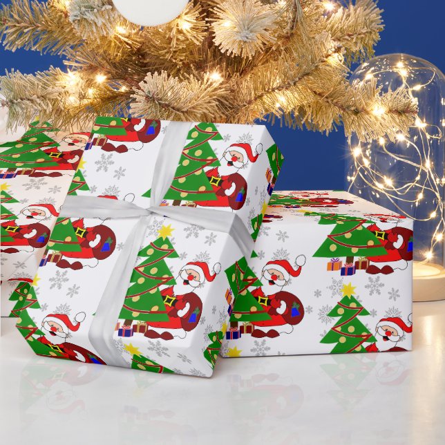Niedlicher Cartoon Weihnachten und Weihnachtsbaum  Geschenkpapier (Feiertage)