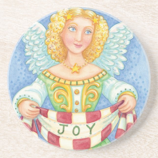 Niedlicher Cartoon Weihnachts Angel Halo mit Joy B Sandstein Untersetzer (Vorne)
