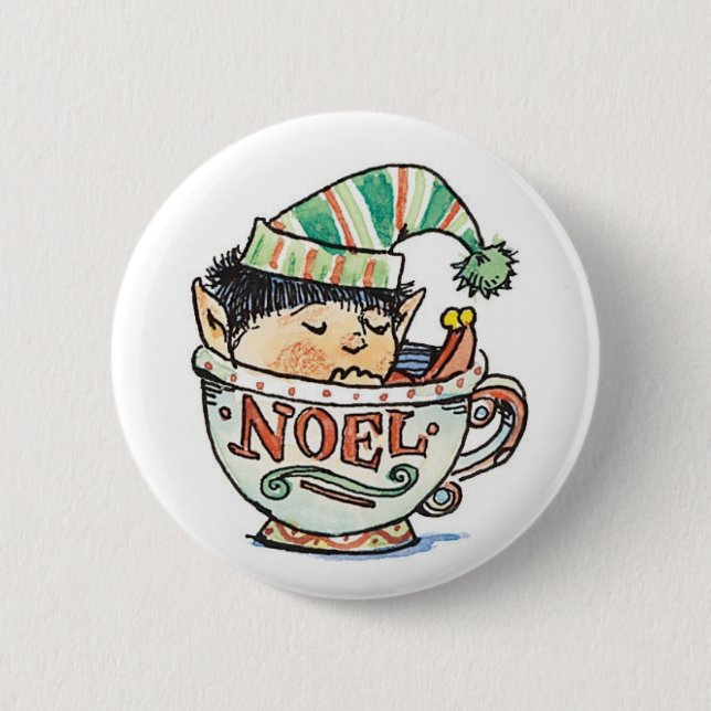 Niedlicher Cartoon Weihnachts-Elf Schlafen im Teec Button (Vorderseite)