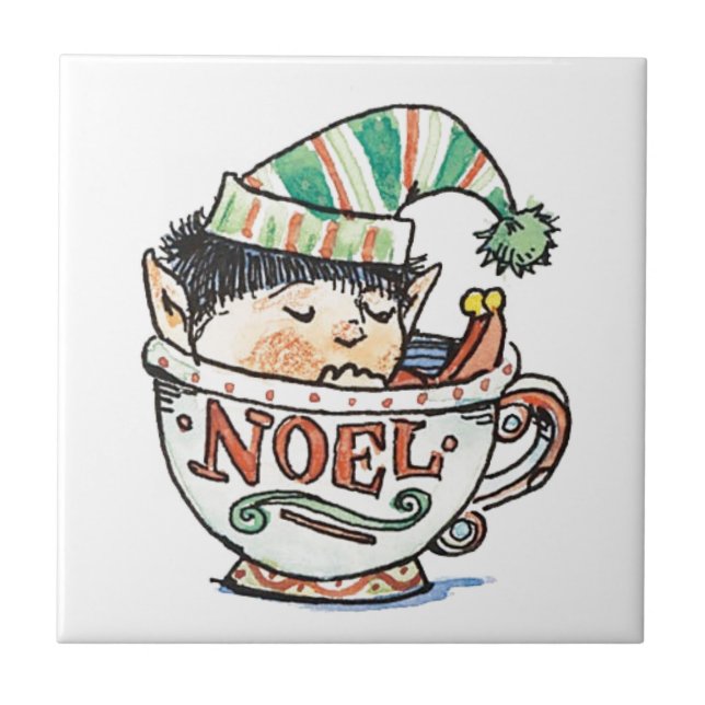 Niedlicher Cartoon Weihnachts-Elf Schlafen im Teec Fliese (Vorderseite)