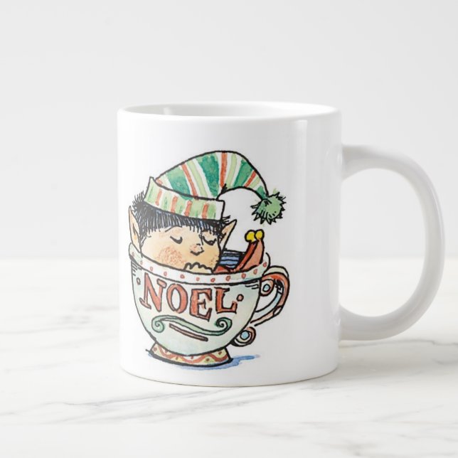Niedlicher Cartoon Weihnachts-Elf Schlafen im Teec Jumbo-Tasse (Rechts)