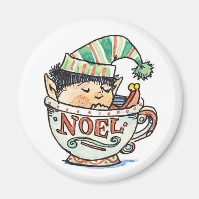 Niedlicher Cartoon Weihnachts-Elf Schlafen im Teec Magnet (Vorne)