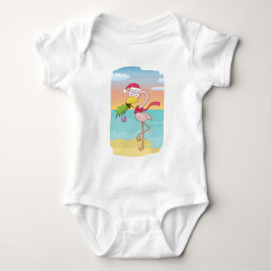Niedlicher Cartoon Weihnachts-Flamingo am Strand Baby Strampler