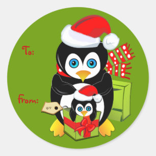 Niedlicher Cartoon Weihnachtsaufkleber mit Pinguin Runder Aufkleber