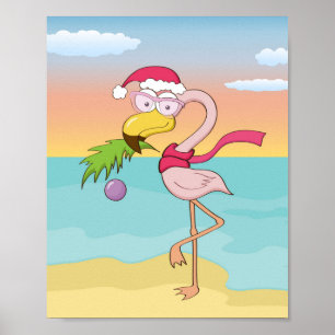Niedlicher Cartoon Weihnachtsbramingo am Strand Poster