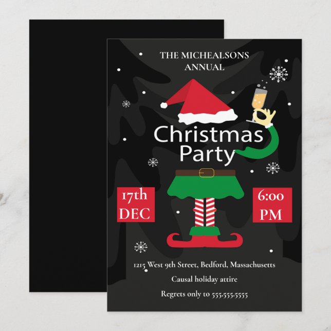 Niedlicher Cartoon Weihnachtsdesign-Party Einladung (Vorne/Hinten)