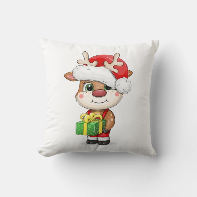 Niedlicher Cartoon Weihnachtshirsch. Kissen (Vorderseite)