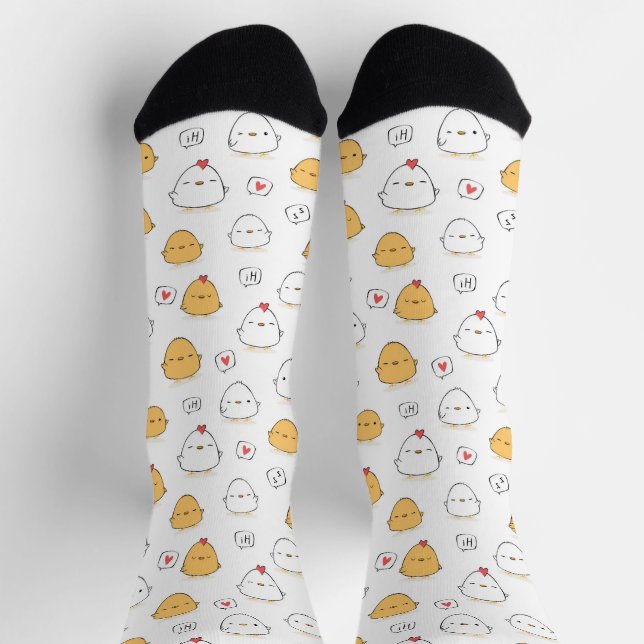 Niedlicher Cartoon Weißes Hühnerbild Socken (Oben)