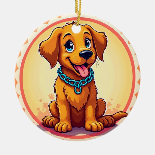 Niedlicher Cartoon-Welpe mit blauem Collar Keramik Ornament (Vorne)