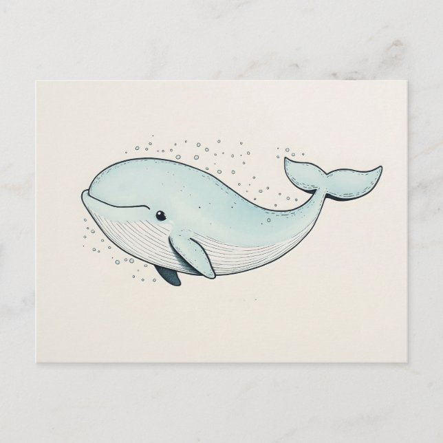 Niedlicher Cartoon Whale Zeichnend Postkarte (Vorderseite)