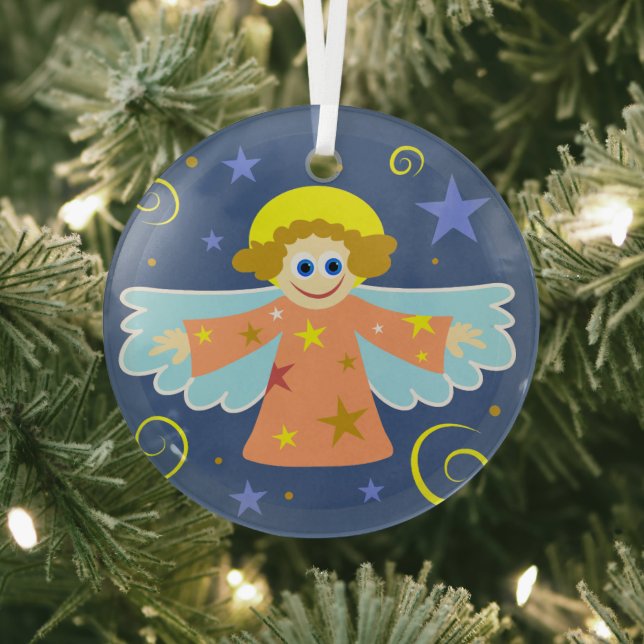 Niedlicher Cartoon Whimsical Angel Weihnachtskunst Ornament Aus Glas (InSitu)