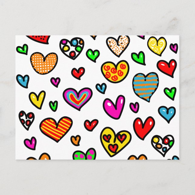Niedlicher Cartoon Whimsical Multi Liebe Herzmuste Postkarte (Vorderseite)