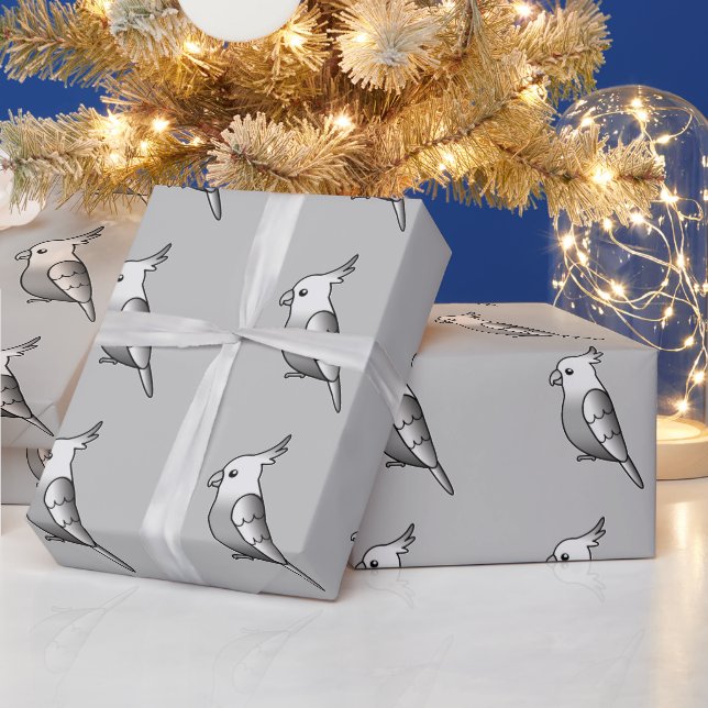 Niedlicher Cartoon Whiteface Cockatiel Parrot Bird Geschenkpapier (Feiertage)