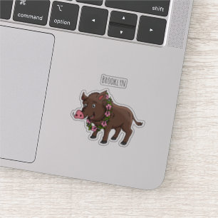 Niedlicher Cartoon Wildschweine und Blume Aufkleber
