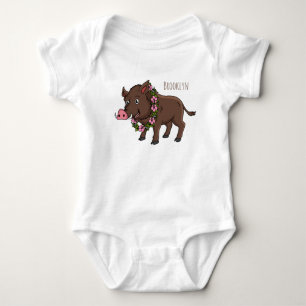 Niedlicher Cartoon Wildschweine und Blume Baby Strampler