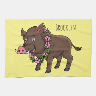Niedlicher Cartoon Wildschweine und Blume Geschirrtuch
