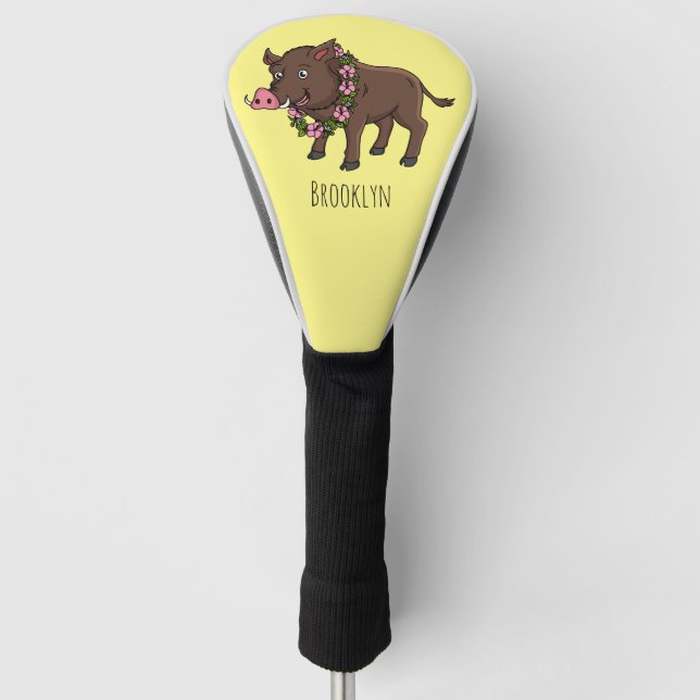 Niedlicher Cartoon Wildschweine und Blume Golf Headcover (Vorderseite)