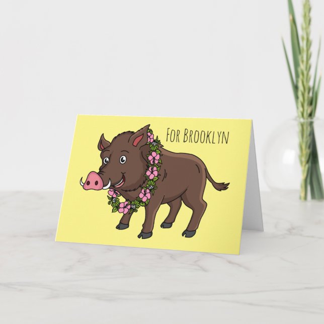 Niedlicher Cartoon Wildschweine und Blume Karte (Vorderseite)