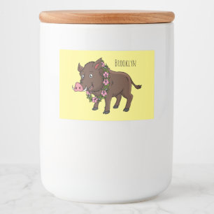 Niedlicher Cartoon Wildschweine und Blume Lebensmitteletikett