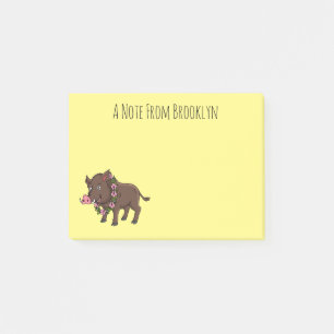 Niedlicher Cartoon Wildschweine und Blume Post-it Klebezettel