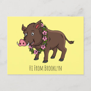 Niedlicher Cartoon Wildschweine und Blume Postkarte