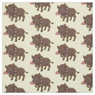 Niedlicher Cartoon Wildschweine und Blume Stoff