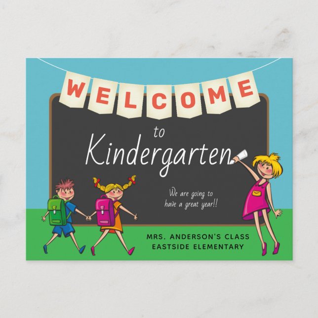 Niedlicher Cartoon Willkommen im Kindergarten Postkarte (Vorderseite)