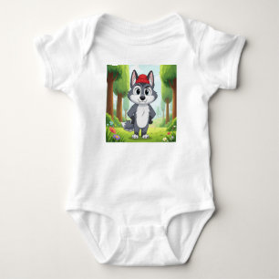 "Niedlicher Cartoon Wolf Baby Bodysuit - Wald Strampler
