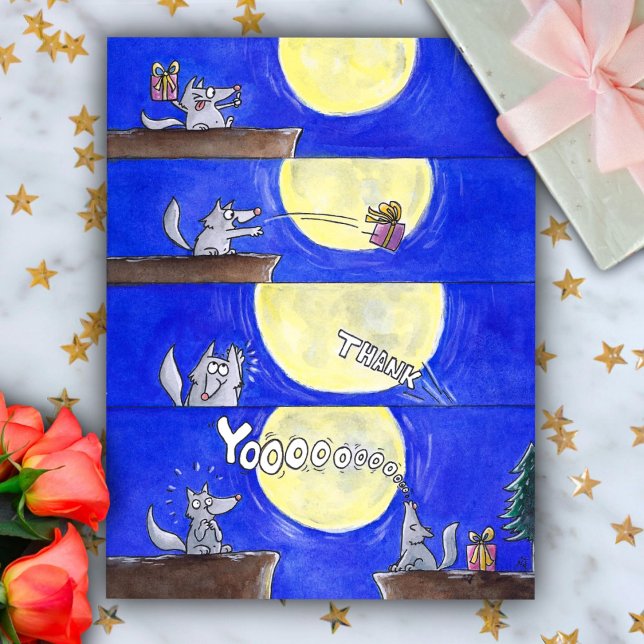 Niedlicher Cartoon Wolf Comic Danke, Postkarte (Von Creator hochgeladen)