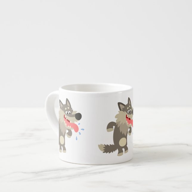 Niedlicher Cartoon Wolf Espresso Tasse (Vorderseite Links)