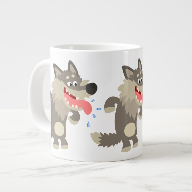Niedlicher Cartoon Wolf Jumbo Tasse (Vorderseite Links)