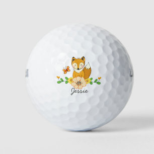 Niedlicher Cartoon Woodland Fox und Blume Individu Golfball