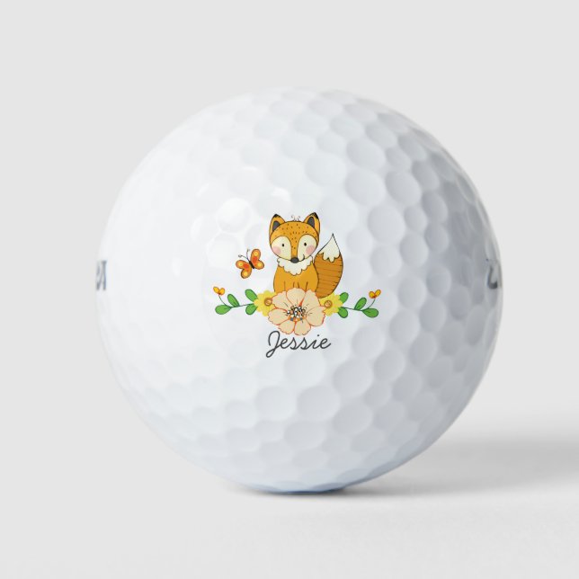 Niedlicher Cartoon Woodland Fox und Blume Individu Golfball (Vorderseite)